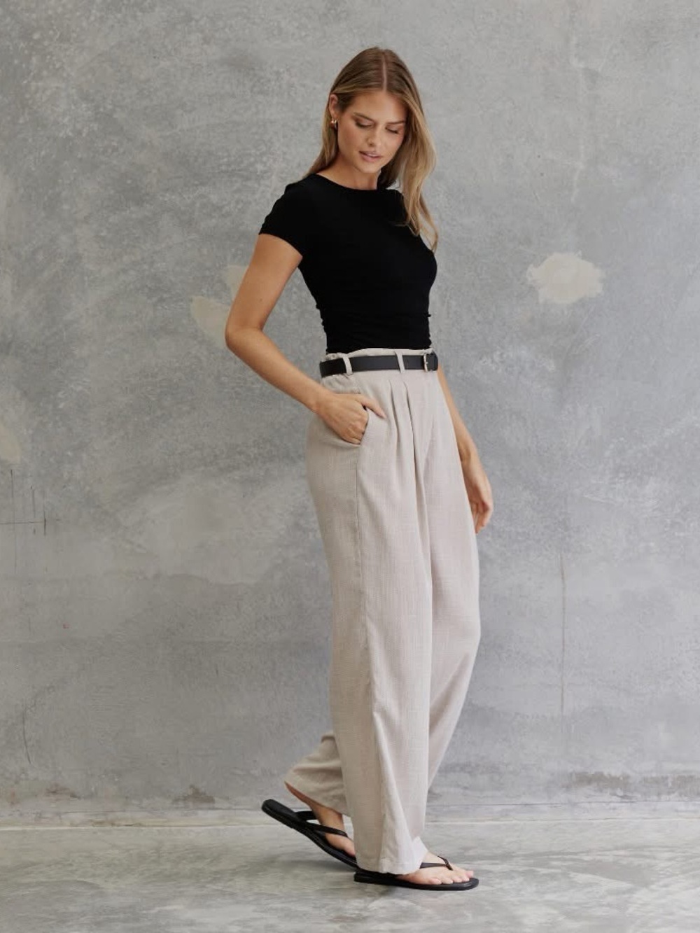 Maternity Wide-Leg High-Waist Trousers in Light Beige
